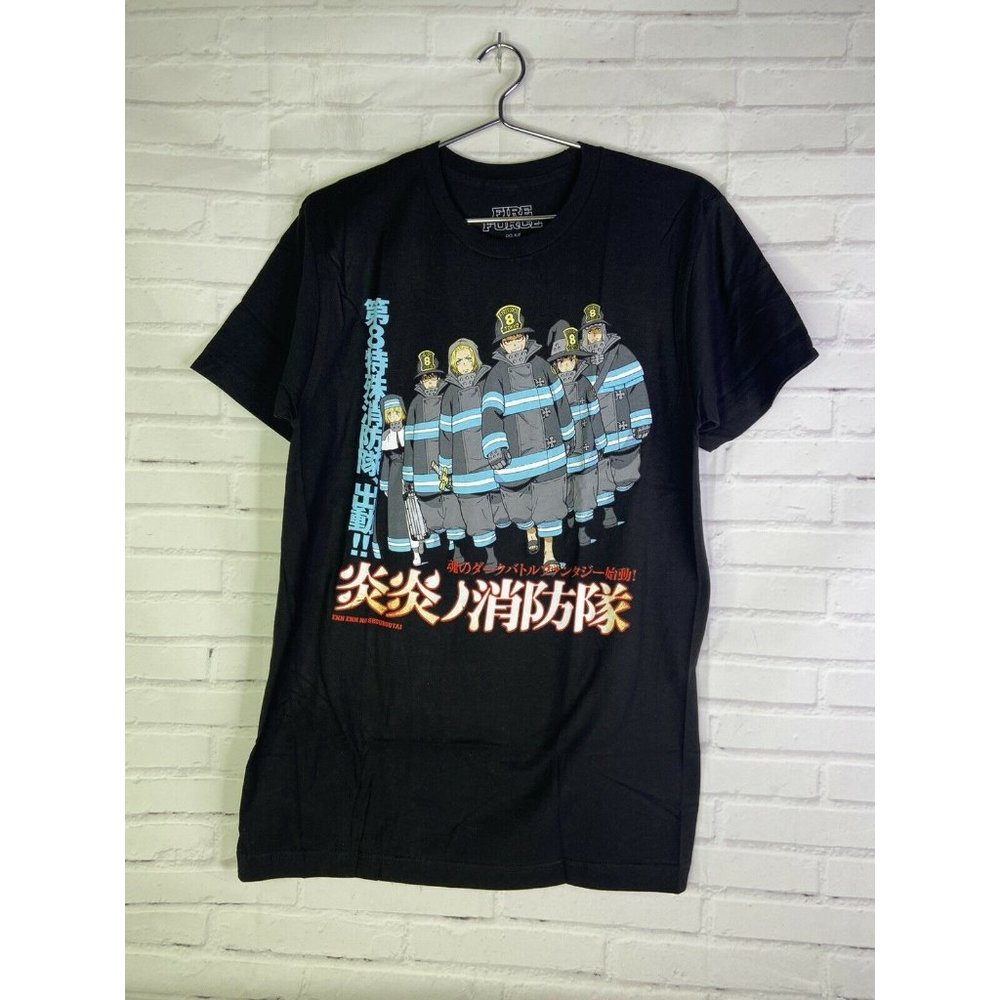 Fire Force Kanji Anime Logo Graphic Print Short Sleeve Tee T-Shirt Size M